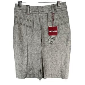 Olsen Sunny Days Skirt Women XS Brown Linen Pockets Pleats Minimalist Clean Girl